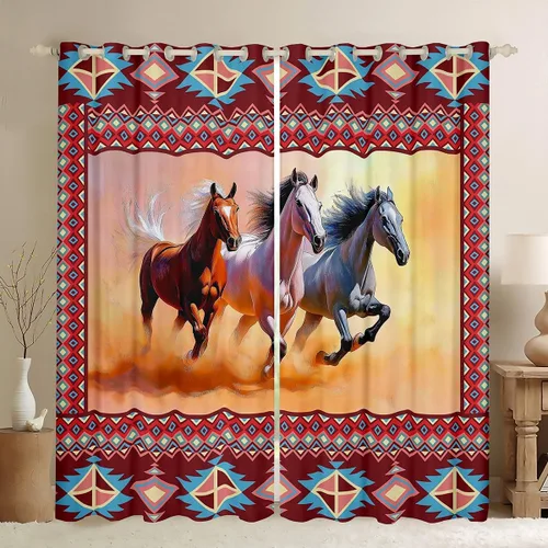 Vista 43 de Cortinas opacas de estilo bohemio occidental de 76 x 45 pulgadas, cortinas y cortinas de atrapasueños de vaca, cortinas del suroeste, cortinas