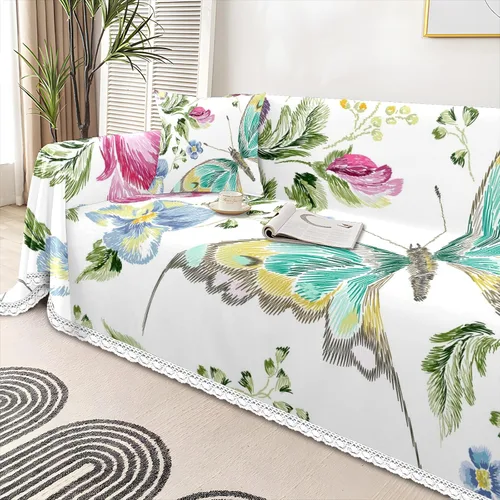 Vista 4 de Funda de sofá con estampado de flores y mariposas, fundas para sofá, fundas para sillón, funda resistente a las manchas, protector universal