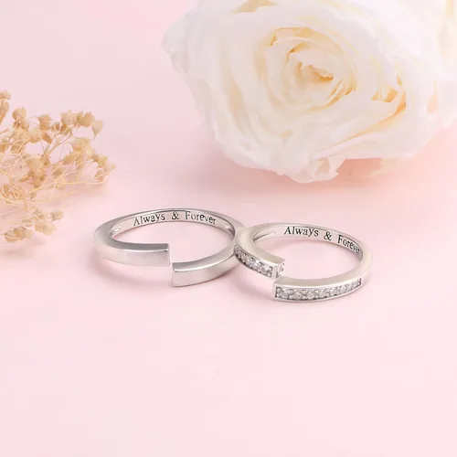 Vista 2 de Yearace Anillos para parejas, anillo de promesa de plata de ley 925 para parejas, regalo de joyería romántico, regalo de joyería, anillo
