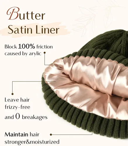 Vista 2 de YANIBEST Sombreros de invierno para mujer, gorro con forro de satén para clima frío, gorro para mujeres y hombres, sombreros de punto cálidos