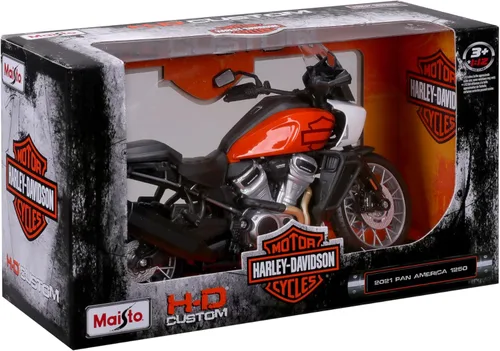 Vista 6 de Maisto 1:12 H-D 2021 Pan America, Naranja/Negro/Blanco