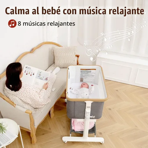 Vista 3 de VaVaSoo Cuna Eléctrica con Balancín para Bebé, Cuna Automática al Lado de la Cama que se Balancea Sola, 3 Movimientos, Rodamiento Automático, Cuna