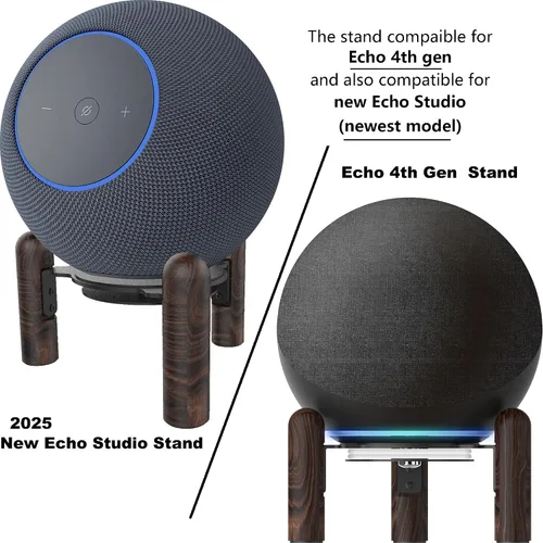 Vista 2 de Soporte de montaje de escritorio para el nuevo Echo Studio 2025, Echo 4ª generación y otros altavoces adecuados. Madera de nogal negro.