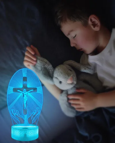Vista 4 de Attivolife Cruz de Jesús 3D Luz Nocturna, Lámpara de Ilusión Óptica Holograma Cristiana con Control Remoto de 16 Colores Cambiantes, Lámpara LED