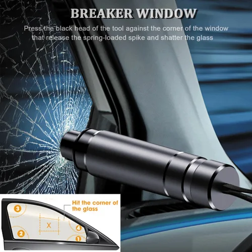 Vista 2 de Rompeventanas reutilizable con cortador de cinturón de seguridad, herramienta de escape de emergencia de seguridad para automóvil, herramienta
