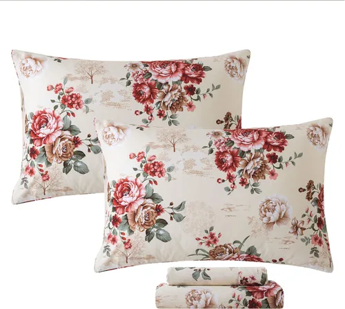Vista 14 de FADFAY Juego de sábanas de percal de algodón cepillado con bolsillo profundo, sábana bajera ajustable de lujo con estampado floral de caléndula
