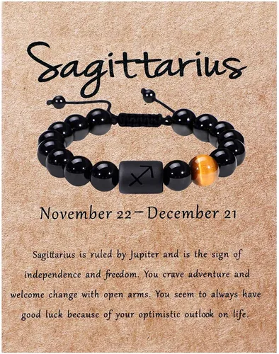 Vista 32 de SUMMER LOVE Father's Day Gifts Zodiac Bracelet for Men Women 10mm Natural Black Onyx Stone Star Sign Constellation Beaded Protection Bracelet