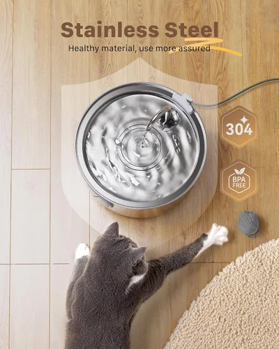 Vista 5 de Fuente de agua para gatos de acero inoxidable: fuente para gatos para beber, fuente de agua para mascotas de 108 oz/3.2 L para gatos en interiores