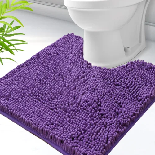 Vista 39 de Alfombras de baño en forma de U, alfombras de baño de felpilla súper absorbentes y respaldo antideslizante de PVC fuerte para inodoros, lavables a