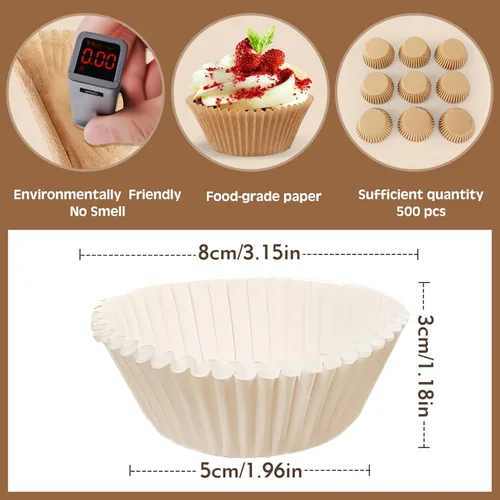 Vista 9 de Bake Choice - 500 forros naturales estándar para cupcakes para hornear, envoltorios de cupcakes de grado alimenticio, antiadherentes, a prueba