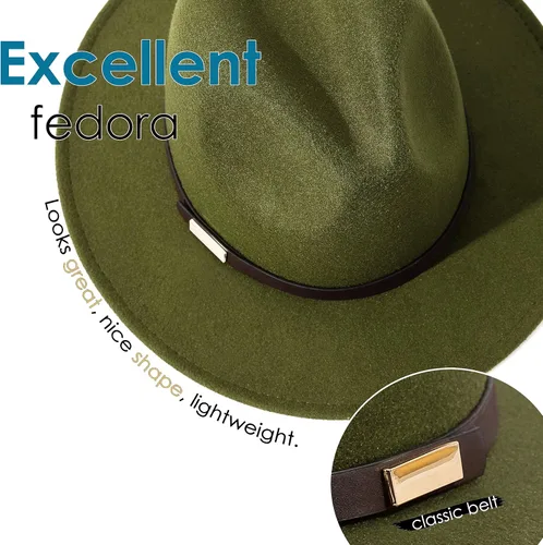 Vista 53 de Sombreros Fedora para hombre, sombrero Panamá de ala ancha con cinturón clásico Unisex Felt Fedora, Adjustable Fit, Breathable Sweatband, All-Day