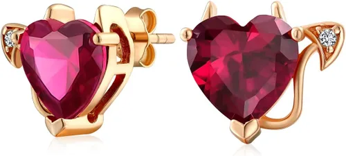 Vista 3 de Romantic Cubic Zirconia Red AAA CZ Infinity Sexy Devil Heart Necklace Stud Earring Pendant Jewelry Set For Women Teen Rose Gold Plated .925 Sterling