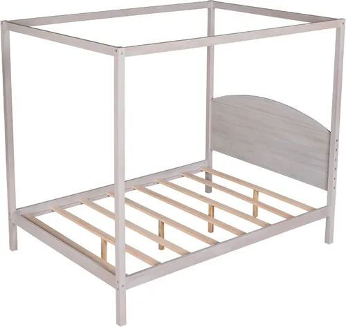 Vista 6 de Harper & Bright Designs Cama con dosel completo con cabecera y soporte de listones, cama con dosel de 4 postes tamaño matrimonial, marco de cama