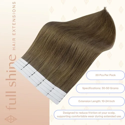 Vista 80 de Full Shine - Extensiones de cabello humano con cinta, mezcla de rubio hongo # 8 castaño ceniza resaltado 60 rubio ceniza