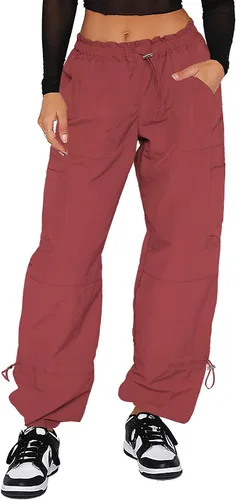Vista 9 de Waitfairy Pantalones cargo para mujer, con cordón elástico, cintura elástica, pantalones de paracaídas holgados para mujer, pantalones Y2K con 01