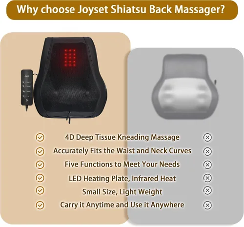 Vista 4 de Joyset - Masajeador de espalda con calor, cojín para silla Shiatsu para espalda baja Upper & Lower Back 2-Level Heat, 16 Nodes Bidirectional Deep