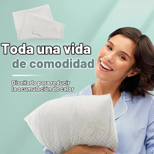 Vista 4 de Snuggle-Pedic funda de almohada extraíble con cierre de material de bambú lujoso Kool-Flow Blanco