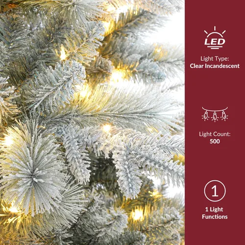 Vista 3 de SHareconn Prelit Árbol de Navidad artificial blanco flocado de 7 pies
