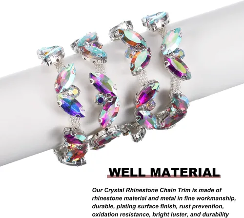 Vista 3 de uxcell Borde de cadena de diamantes de imitación de 1 yarda, aplique de cadena de cristal brillante de 0.394 pulgadas para costura, joyería