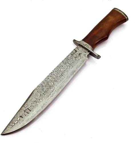 Vista 3 de BK-3035 Cuchillos de caza hechos a mano de acero de Damasco de 15 pulgadas - Mango de madera de rosa.
