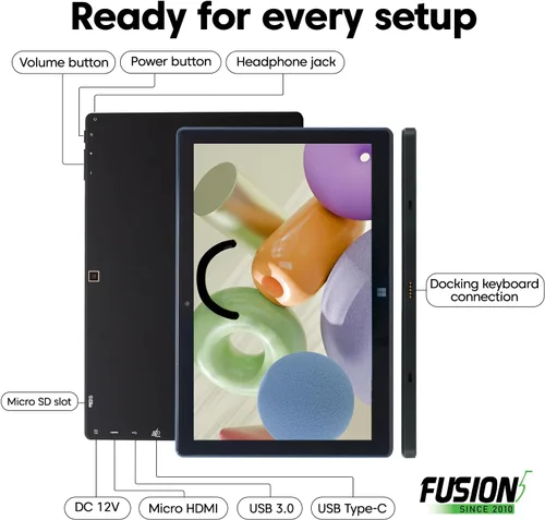 Vista 5 de Fusion5 Fabricado en EE. UU. Tableta PC Windows 11 Professional de 10.1” FWIN232 PRO N5, 12 GB de RAM, SSD de 512 GB, Intel de 13ª