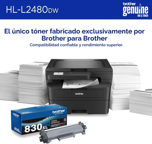 Vista 4 de Impresora láser multifunción compacta inalámbrica HL-L2480DW de Brother, monocromática, con copia y escaneo, dúplex, móvil, en blanco y negro
