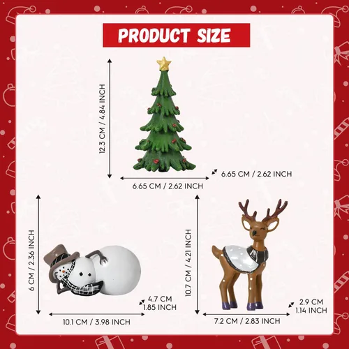 Vista 3 de Smile - Decoración navideña para interiores, juego de 3 figuras pequeñas de resina, muñeco de nieve, árbol de Navidad y reno, decoración navideña