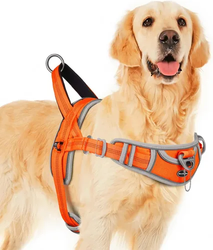 Vista 19 de ADVENTUREMORE Arnés para perro mediano - sin tirones, chaleco reflectante ajustable con asa de clip frontal para entrenamiento y caminata - Negro