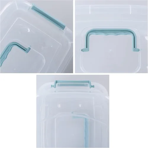 Vista 2 de Hespama Contenedor de almacenamiento de 6 cuartos de galón, caja de plástico con mango verde menta y pestillos, 6 paquetes Plastic