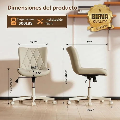Vista 2 de Silla de Escritorio sin Brazos, Silla de Oficina Moderna para el Hogar sin Brazos, Silla de Computadora con Altura Ajustable y Balanceo, Silla
