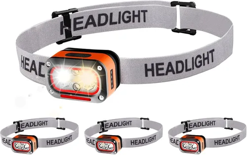 Vista 8 de Faro recargable 2 unidades, luces de cabeza superbrillantes para la frente, 5 modos de luz de cabeza impermeable con sensor de movimiento, linterna