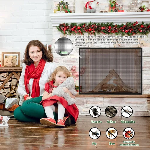 Vista 6 de Pantalla de Chimenea Malla Segura Puerta de Malla Pantalla a Prueba de Niños Barrera Protectora de Chimenea Existente Red Protectora Cubierta