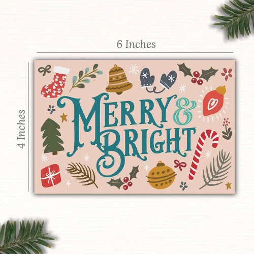 Vista 5 de m&h invites Merry & Bright Postales navideñas saludos navideños – Bonitas postales ilustradas para el invierno – 50