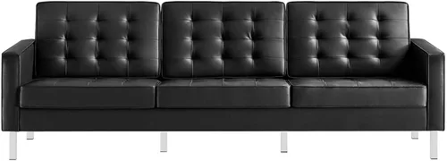 Vista 6 de Modway EEI-3385-SLV-BLK - Sofá tapizado de piel sintética con botones copetudos, color plateado y negro