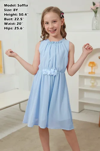 Vista 3 de GORLYA Vestido midi plisado con cintura elástica para niñas de 4 a 14 años