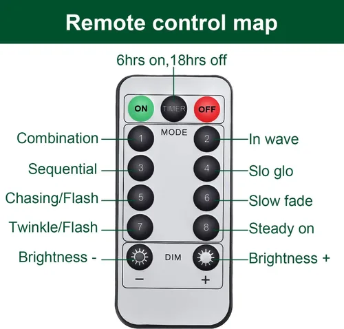 Vista 3 de Remagr 4 paquetes de luces de hadas navideñas de cadena, luces LED de alambre verde impermeables, funciona con pilas, con control remoto, 8 modos