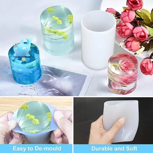 Vista 7 de Paquete de 4 moldes redondos de silicona para velas y chocolate, cilindro 3D y molde hecho a mano para velas y jabón