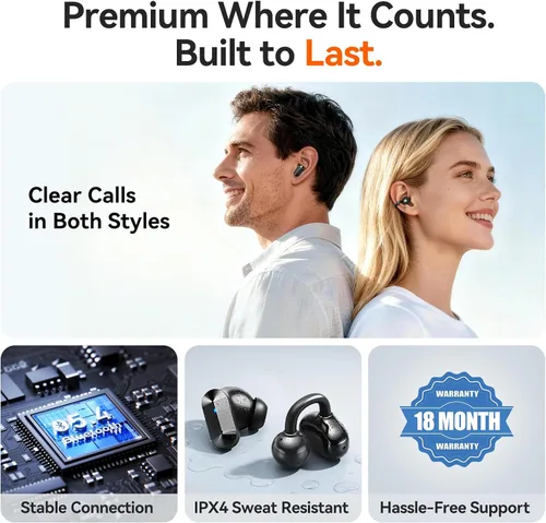 Vista 7 de Kinglucky Auriculares inalámbricos 2 en 1, auriculares intrauditivos y abiertos con clip, ajuste cómodo, auriculares Bluetooth 5.4 con micrófono