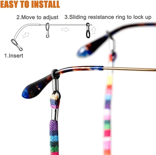 Vista 3 de Cordón ajustable para lentes ajuste universal unisex para colgar en el cuello color negro