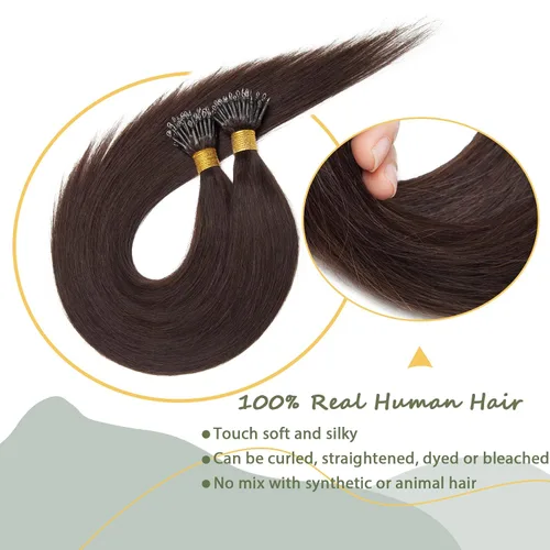 Vista 29 de SEGO Extensiones de cabello humano con micro cuentas, extensiones de cabello humano con micro bucle, lacio, natural, fusión fría, 1.76 oz/paquete