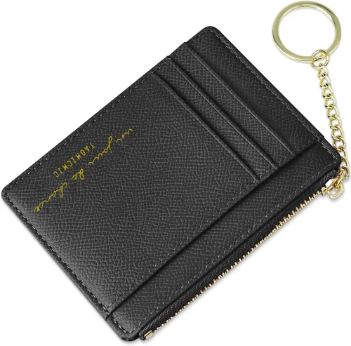 Vista 106 de URAQT Cartera para tarjetas de crédito, cartera minimalista de cuero delgado con cremallera, mini protector de tarjeta de crédito, llavero bolsillo