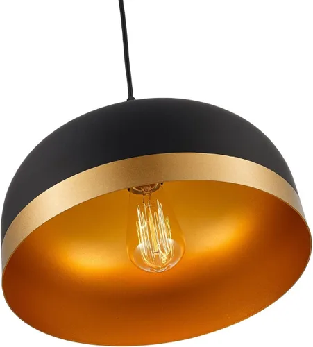 Vista 5 de Lámpara colgante de cocina negra y dorada, color negro mate, ajustable, 1 luz, mini candelabros de mediados de siglo, lámpara colgante de techo