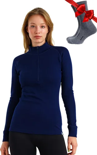 Vista 25 de Suéter 100% de lana merino con cremallera para mujer, capa base térmica con . 250 negro