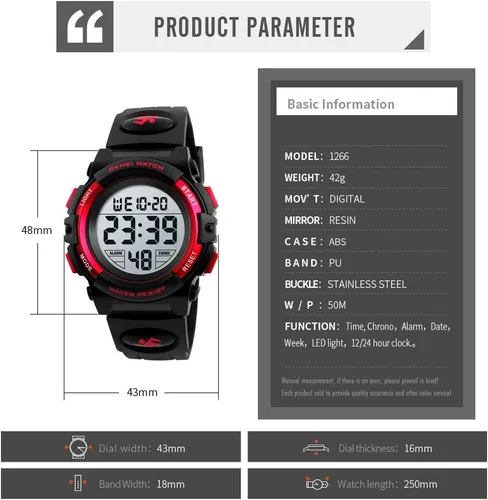 Vista 3 de Boys Watch Digital Sports Waterproof Outdoor Kids Watches Alarm Clock 1224 H Stopwatch Calendar 3-15 Year Old Boys Girls Wristwatch