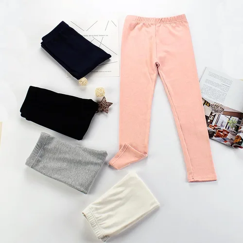 Vista 5 de Leggings básicos de algodón para niñas pequeñas, leggings para niñas pequeñas, leggings de ajuste largo para niñas, paquete de 4, Gris