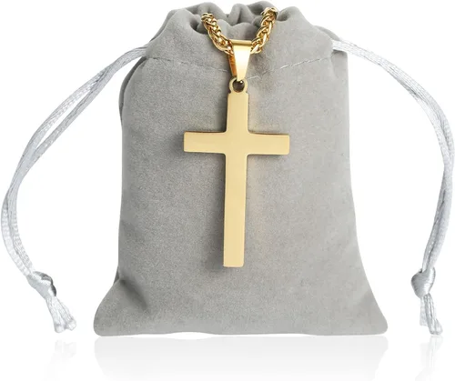 Vista 6 de RS Collar de cruz para hombres y mujeres, de 16 a 24 pulgadas, cadena de colgante de cruz de acero inoxidable, regalo religioso