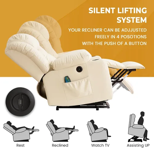 Vista 3 de PARKOL Silla reclinable eléctrica para ancianos y personas mayores, sillón reclinable eléctrico de cuero transpirable con masaje por vibración