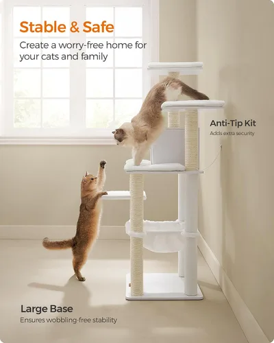 Vista 16 de Feandrea Árbol para gatos, torre moderna de 54.3 pulgadas para gatos de interior, condominio para gatos de varios niveles, felpa ultrasuave, postes