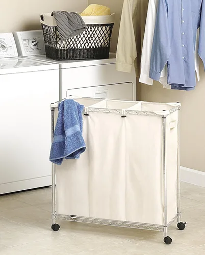 Vista 3 de Whitmor Rolling Supreme - Clasificador de ropa con bolsas extraíbles, 3 secciones, lona