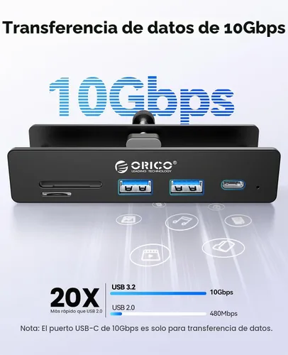 Vista 2 de ORICO Abrazadera de aluminio de 5 puertos USB3.2 Hub, divisor USB de 10